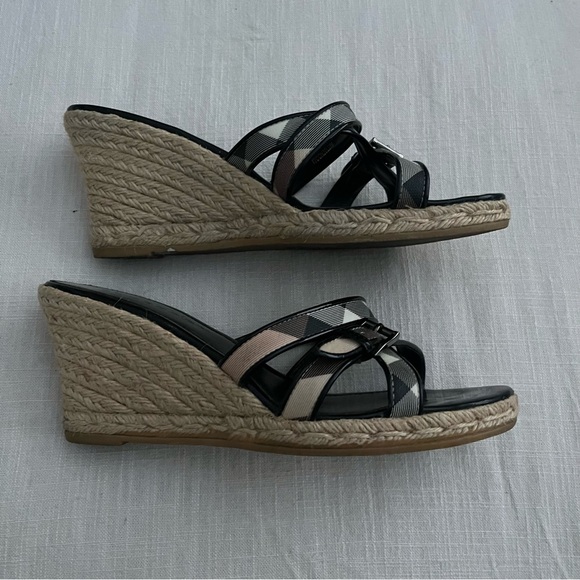 Burberry Nova Check Black Patent Leather Espadrille Wedges Size 40 - Picture 8 of 11